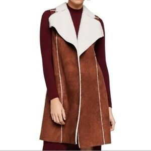 BCBGeneration Tan and Cream Faux Suede Sleeveless Vest